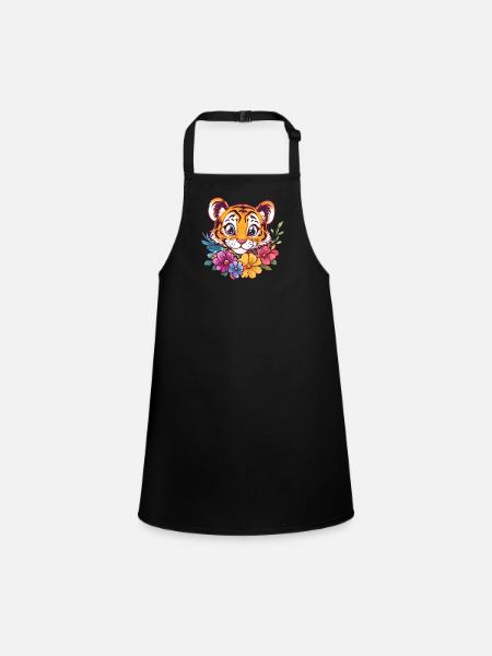 Petit tigre avec des fleurs - Tablier Enfant - noir - Devant