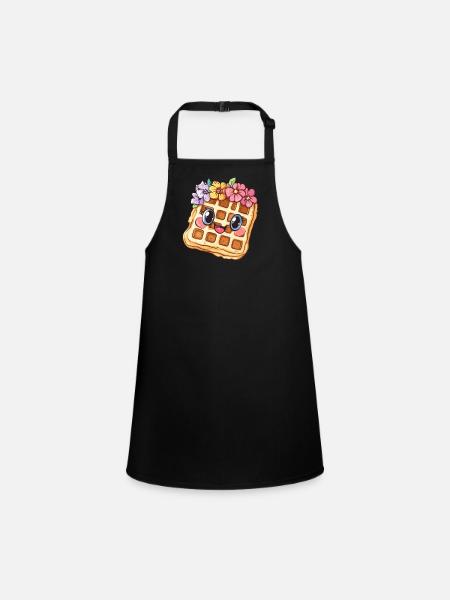 Waffel mit Blumen - Schürze für Kinder - Schwarz - Vorne