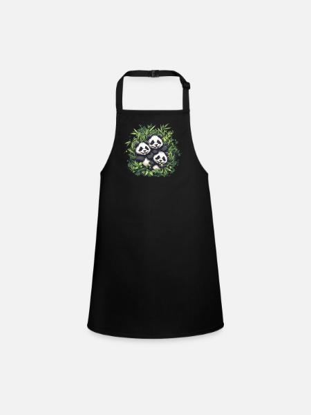 Three pandas in bamboo - Children's Apron - black - Front