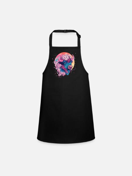 Bison aux fleurs - Tablier Enfant - noir - Devant