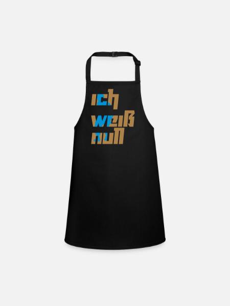 Ich weiß null Geschenkidee Motto Schriftzug - Schürze für Kinder - Schwarz - Vorne
