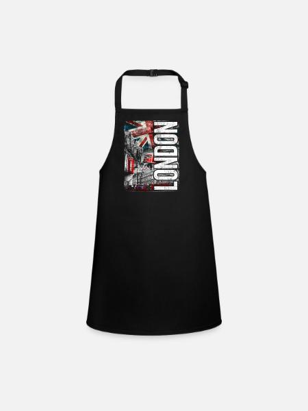 London Collage: Flags, Buses & Bricks - Children's Apron - black - Front