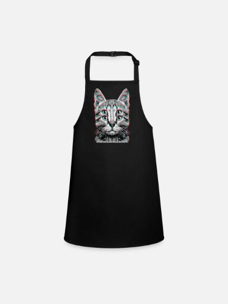 Glitch Weird Cat Kitten Optical Illusion - Children's Apron - black - Front