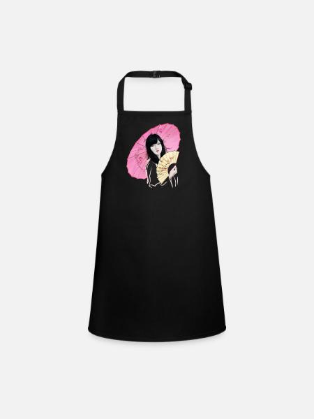 Beauté asiatique avec un parapluie rose - Tablier Enfant - noir - Devant