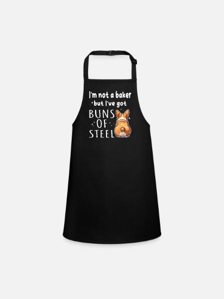 Buns of Steel Corgi Pun - Children's Apron - black - Front