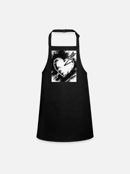Black and white heart with arrow - Children's Apron - black - Front