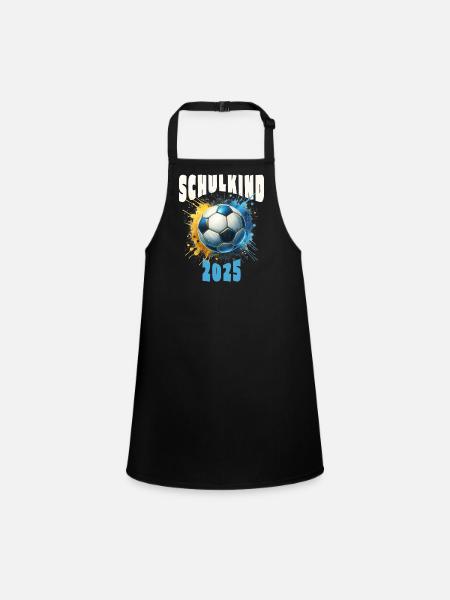 Einschulung Schulkind 2025 Fußball - Schürze für Kinder - Schwarz - Vorne
