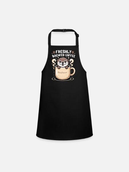 Adorable Otter Freshly Brewed Coffee Mug - Children's Apron - black - Front