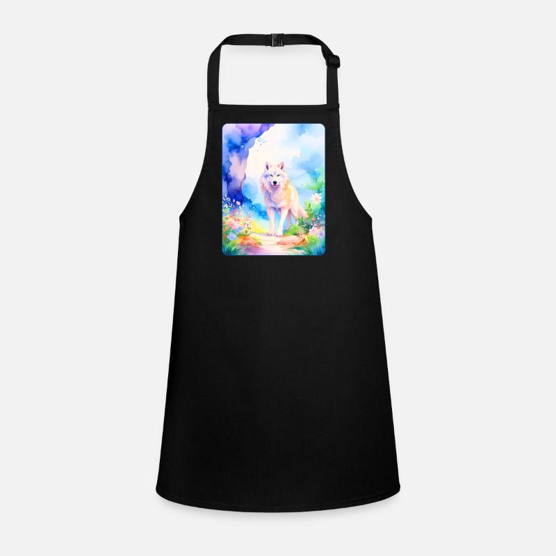 White wolf surrounded by flowers Children's Apron