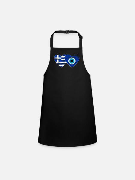 Greece Nazar Bead Flag Heart Distressed - Children's Apron - black - Front