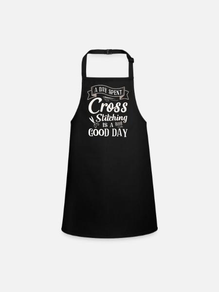 A Day Spent Cross Stitching Is A Good Day - Children's Apron - black - Front