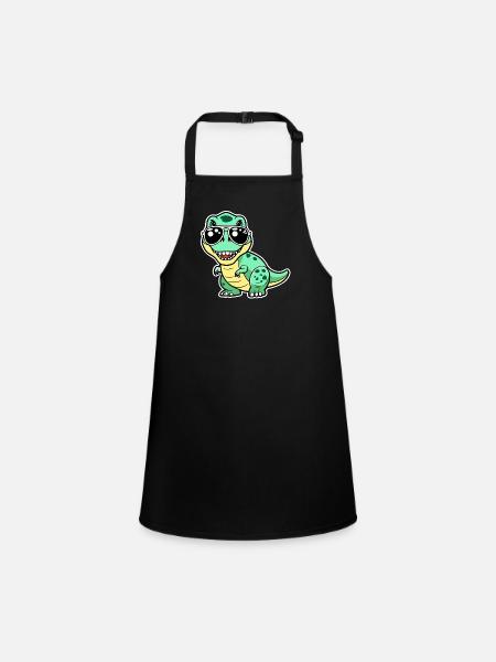 Dino with glasses - Cool - Children's Apron - black - Front