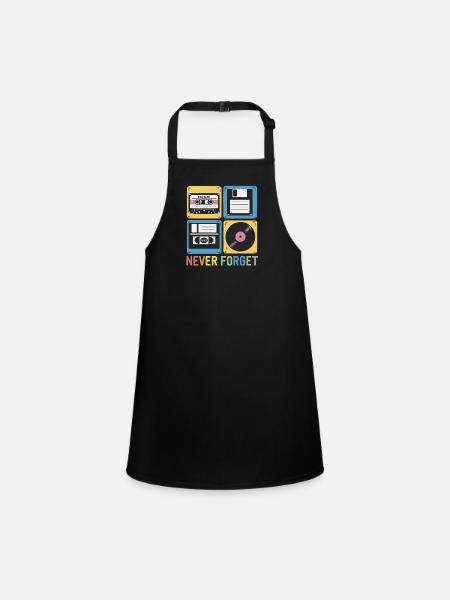 Never Forget 80s Mix Tape Floppy Disk VHS - Children's Apron - black - Front