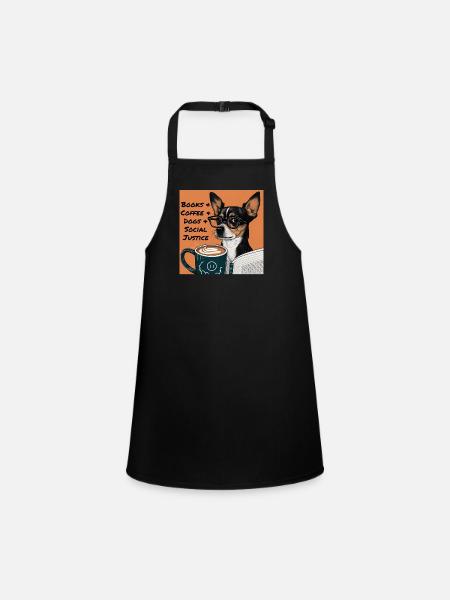 Books and Coffee and Dogs and Social Justice - Children's Apron - black - Front