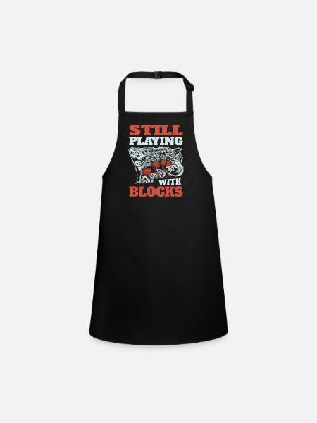 Still playing with blocks, Mechanics Engine Block - Children's Apron - black - Front