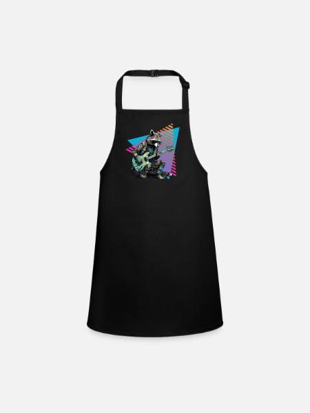 Raccoon with guitar 80s style - Children's Apron - black - Front