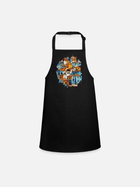 Village bleu avec tuiles orange - Tablier Enfant - noir - Devant