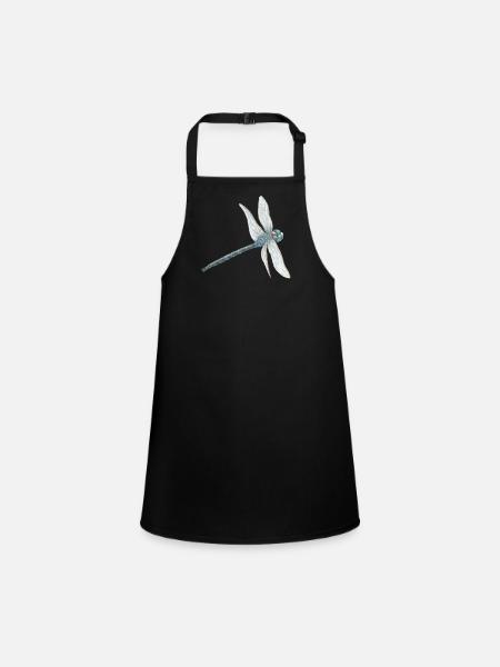 Teal Dragonfly Illustration - Children's Apron - black - Front