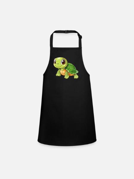 Tortue terrestre, tortue mignonne, cartoon - Tablier Enfant - noir