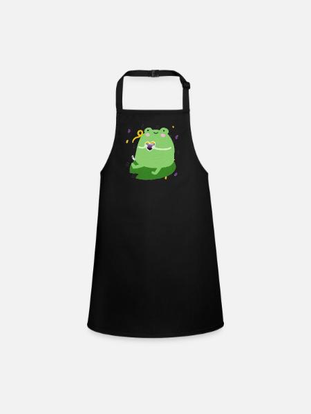 Sweet frog with non-binary pride flag colors - Children's Apron - black - Front