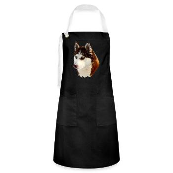 Nordischer Husky Kopf Zeichnung - Kontrastschürze - Schwarz/Weiß - Vorne - Zoe (177cm)