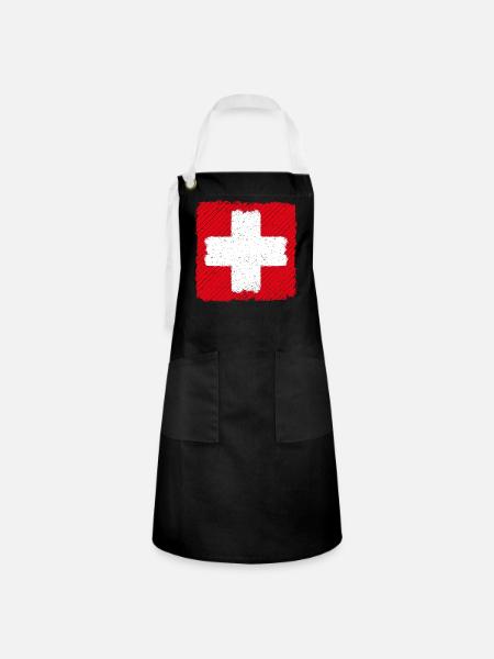 Schweiz Schweizerkreuz Suisse Schweizer Fahne - Kontrastschürze - Schwarz/Weiß