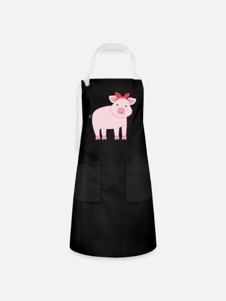 Schwein Schweine - Kontrastschürze - Schwarz/Weiß