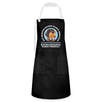 Rauhaardackel Teckel Dackel Dachshund Geschenk - Kontrastschürze - Schwarz/Weiß - Vorne - Zoe (177cm)