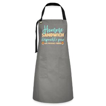 Homme sandwich disponible pour les petites faims - Tablier contrasté - gris/noir - Devant - Zoe (177cm)