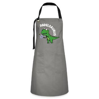 Padel Padelspiel Sport Spieler Dinosaurier Spruch - Kontrastschürze - Grau/Schwarz - Vorne - Zoe (177cm)