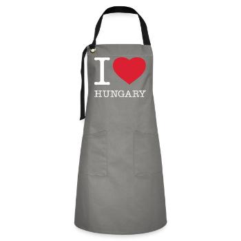 I LOVE HUNGARY Ungarn - Kontrastschürze - Grau/Schwarz - Vorne - Zoe (177cm)