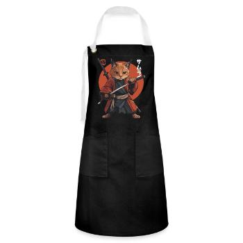 Samurai Cat Kawaii Japanese Ninja Cat - Artisan Apron - black/white - Front - Zoe (177cm)