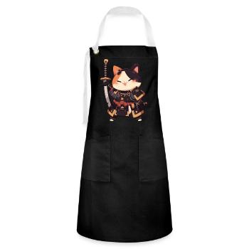 Samurai Cat Kawaii Japanese Ninja Cat - Artisan Apron - black/white - Front - Zoe (177cm)