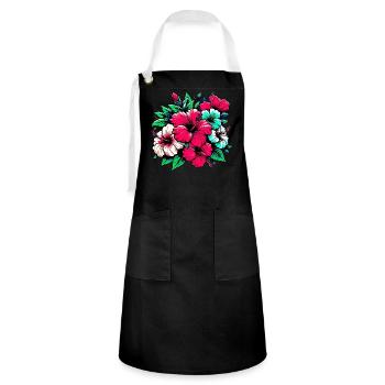 Hibiskusblüten - Kontrastschürze - Schwarz/Weiß - Vorne - Zoe (177cm)