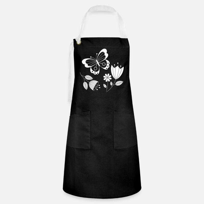 Papillon avec des fleurs - Tablier contrasté - noir/blanc