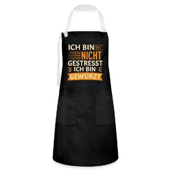 Ich bin nicht gestresst, ich bin gewürzt - Kontrastschürze - Schwarz/Weiß - Vorne - Zoe (177cm)