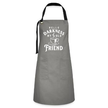Hallo Dunkelheit Mein alter Freund Kaffee Zitat - Kontrastschürze - Grau/Schwarz - Vorne - Zoe (177cm)