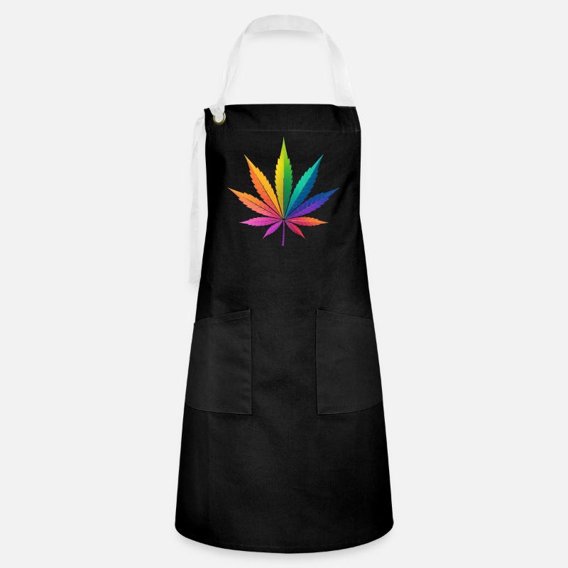 Rainbow Cannabis Leaf Art - Artisan Apron - black/white