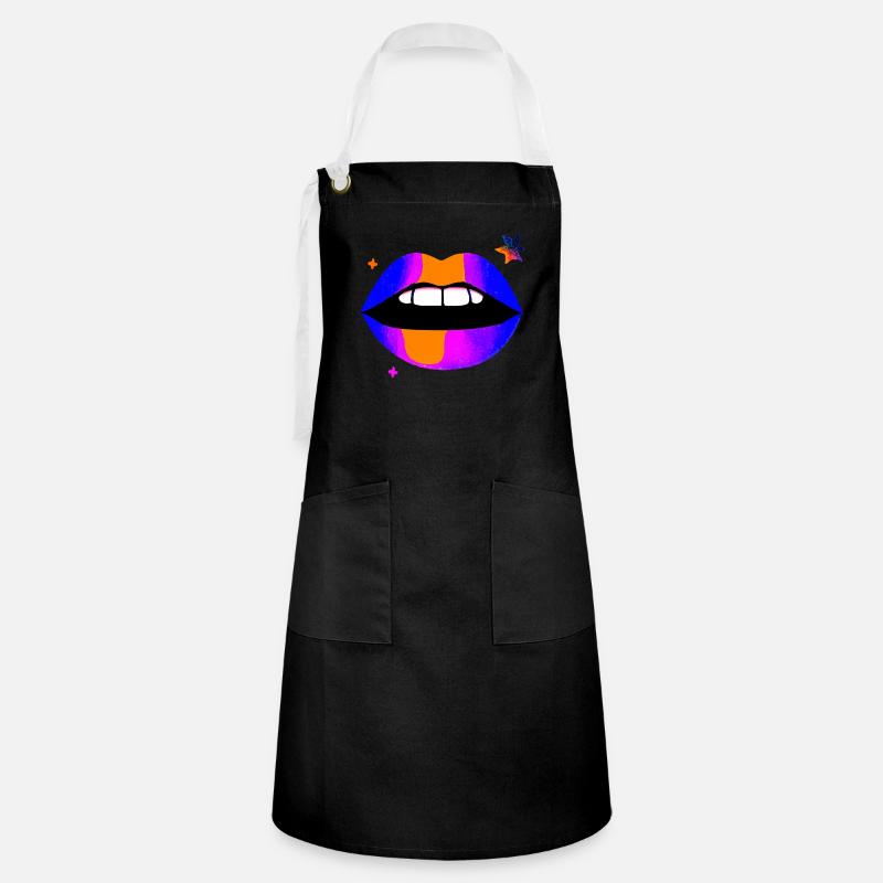Neon Rainbow Lips - Artisan Apron - black/white