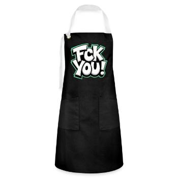 FCK YOU lettering provocative statement - Artisan Apron - black/white - Front - Zoe (177cm)