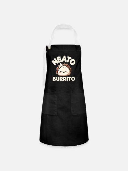 Neato Burrito – süßes Essenswortspiel - Kontrastschürze - Schwarz/Weiß
