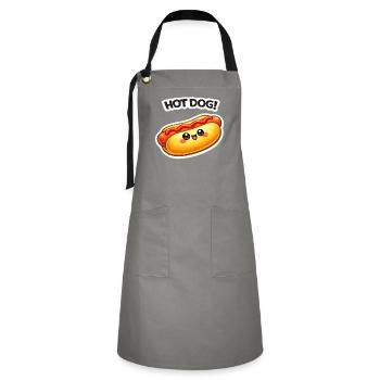 Kawaii Hotdog Sticker Motiv - Kontrastschürze - Grau/Schwarz - Vorne - Zoe (177cm)