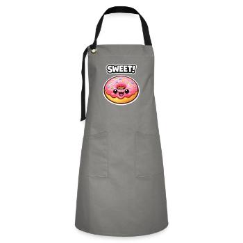 Kawaii Donut Rosa Zuckerguss - Kontrastschürze - Grau/Schwarz - Vorne - Zoe (177cm)