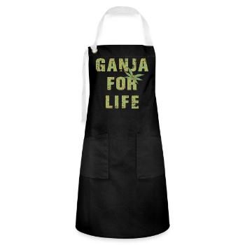 Ganja for Life - Kontrastschürze - Schwarz/Weiß - Vorne - Zoe (177cm)