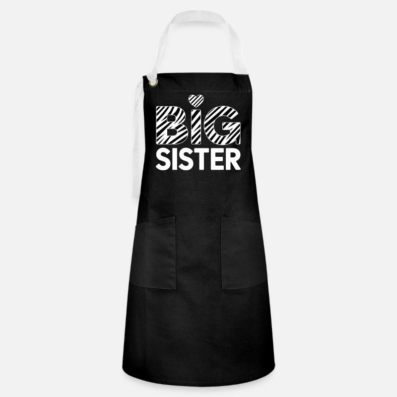 Big Sister Zebra Stripe Design - Artisan Apron - black/white