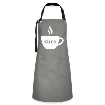 Pause café – Conception drôle de balise HTML - Tablier contrasté - gris/noir - Devant - Zoe (177cm)