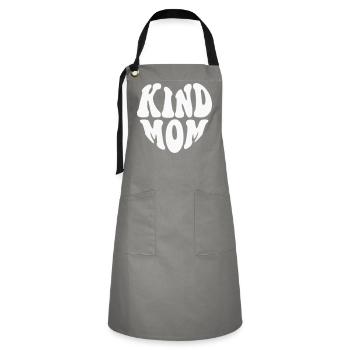 Logo Kind Mom Heart - Couleur personnalisable - Tablier contrasté - gris/noir - Devant - Zoe (177cm)