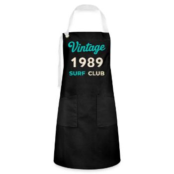 Cadeau rétro d’anniversaire vintage du Surf Club 1989 - Tablier contrasté - noir/blanc - Devant - Zoe (177cm)