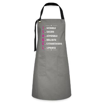 Isabel Name Personalized Gift - Artisan Apron - grey/black - Front - Zoe (177cm)