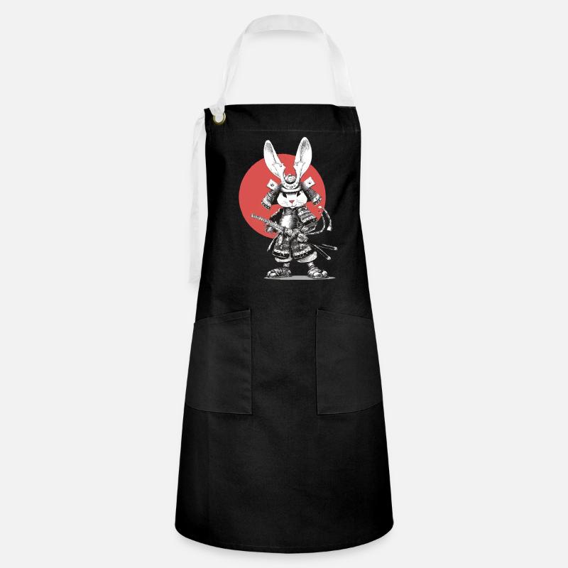 Samurai Rabbit in Armor with Katana - Artisan Apron - black/white